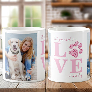 Love & a Dog Custom Pet Foto Roze Valentijnsdag Koffiemok