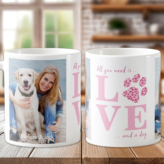 Love & a Dog Custom Pet Foto Roze Valentijnsdag Koffiemok