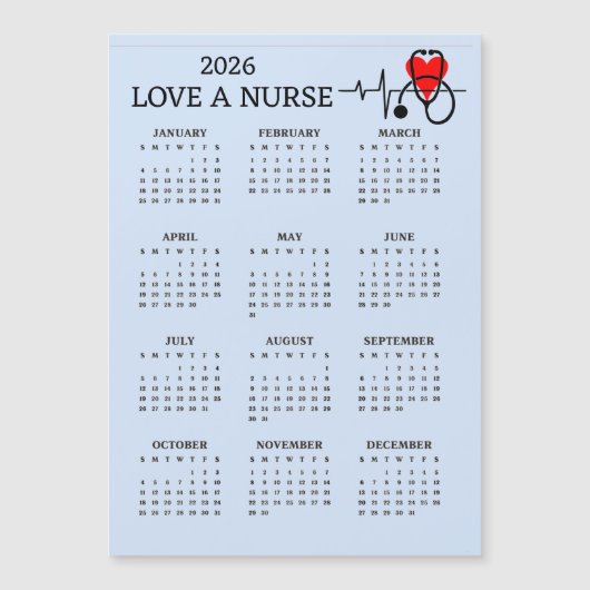 Love a Nurse 2026 Calendar Magnetic Card (Voorkant)