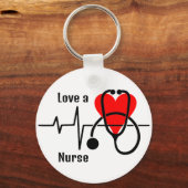Love a Nurse Heart & Stethoscoop Ontwerp Sleutelhanger (Achterkant)