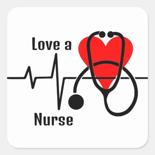Love a Nurse Heart & Stethoscoop Ontwerp Vierkante Sticker (Voorkant)
