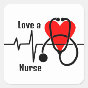 Love a Nurse Heart & Stethoscoop Ontwerp Vierkante Sticker