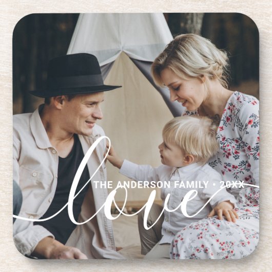 'Love' Aangepaste familiefoto met eigen naam Bier Onderzetter (Voorkant)