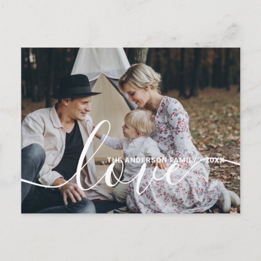 'Love' Aangepaste familiefoto met eigen naam Briefkaart (Voorkant)