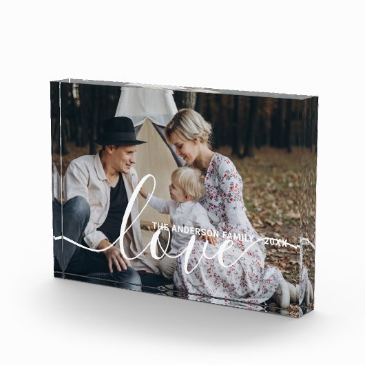 'Love' Aangepaste familiefoto met eigen naam Fotoblokken (Rechts)