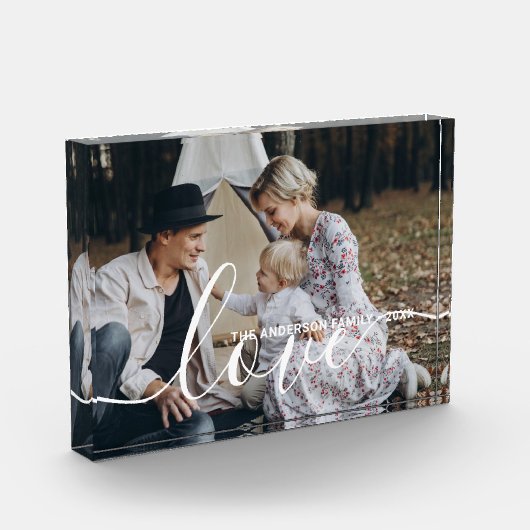 'Love' Aangepaste familiefoto met eigen naam Fotoblokken (Links)