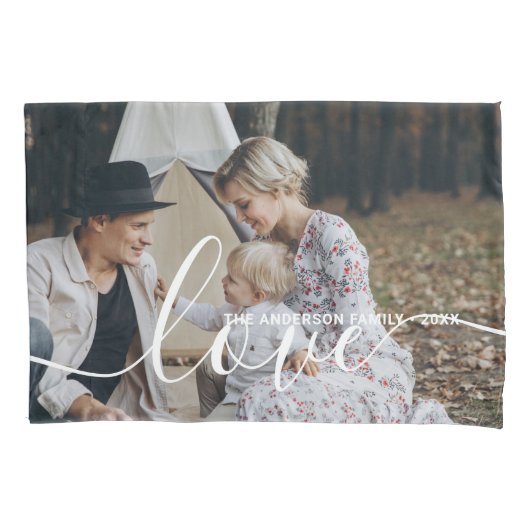 'Love' Aangepaste familiefoto met eigen naam Kussensloop (Voorkant)