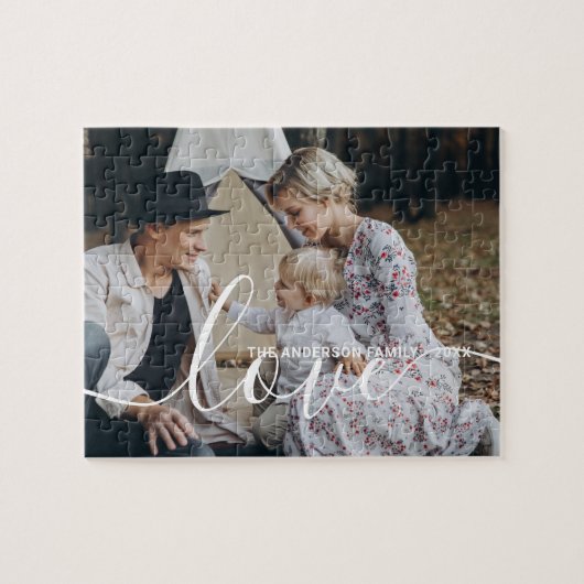 'Love' Aangepaste familiefoto met eigen naam Legpuzzel (Horizontaal)