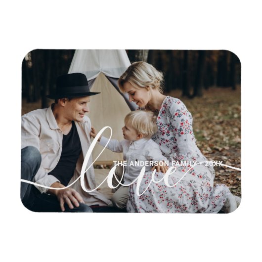 'Love' Aangepaste familiefoto met eigen naam Magneet (Horizontaal)