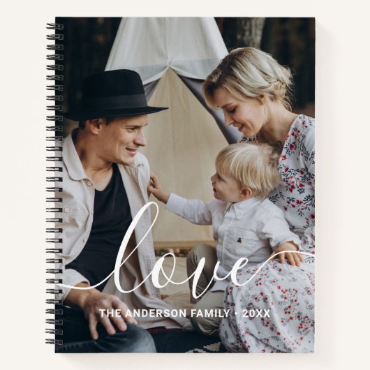 'Love' Aangepaste familiefoto met eigen naam Notitieboek (Voorkant)