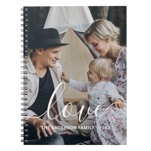 'Love' Aangepaste familiefoto met eigen naam Notitieboek (Voorkant)