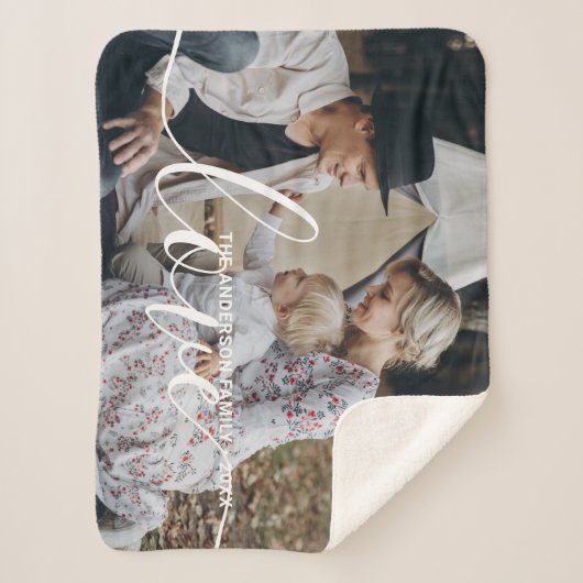 'Love' Aangepaste familiefoto met eigen naam Sherpa Deken (Voorkant)