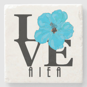 LOVE Aiea Hawaii Blue Hibiscus Stenen Onderzetter