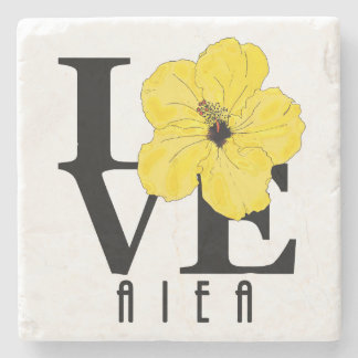 LOVE Aiea Hawaii Yellow Hibiscus Stenen Onderzetter