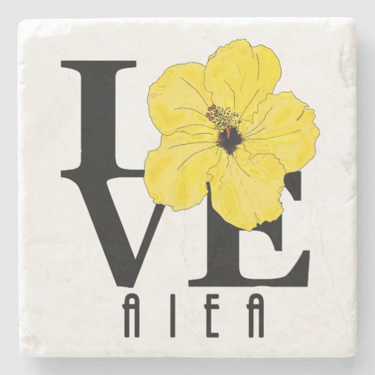 LOVE Aiea Hawaii Yellow Hibiscus Stenen Onderzetter (Voorkant)