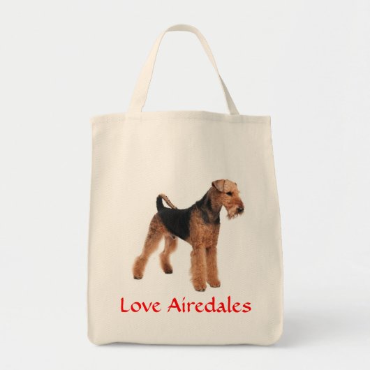 Love Airedale Terrier Puppy Dog Grocery Totebag Tote Bag (Voorkant)