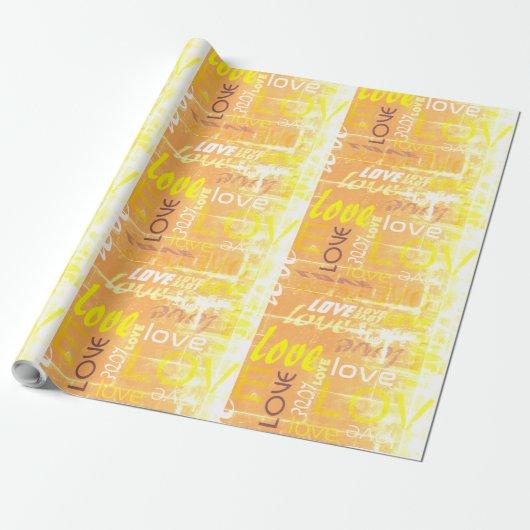 Love Alive Oranje and Yellow Grunge Words Art Cadeaupapier (Uitgerold)