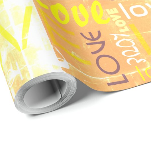 Love Alive Oranje and Yellow Grunge Words Art Cadeaupapier (Rol Hoek)