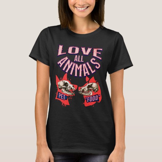 Love All Animals Vegan Dierenvriend T-shirt (Voorkant)
