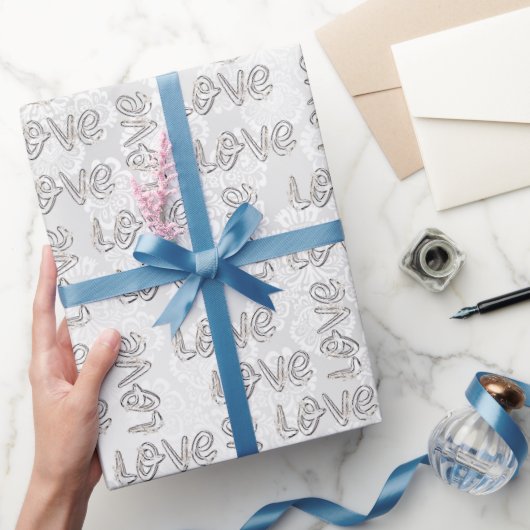 Love Almond Blossom White Damask Cadeaupapier (Geschenken)