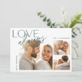 Love Altijd Three Photo Collage Verloving Aankondiging (Staand voorkant)