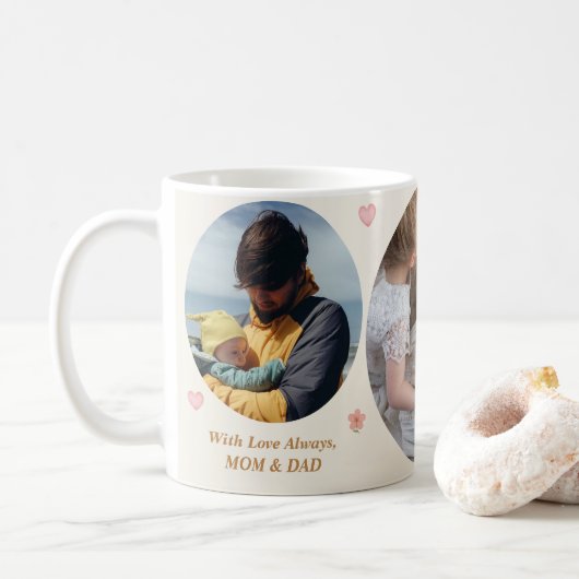 Love Always – Mom & Dad 3-Photo Custom Mug Koffiemok (Met donut)