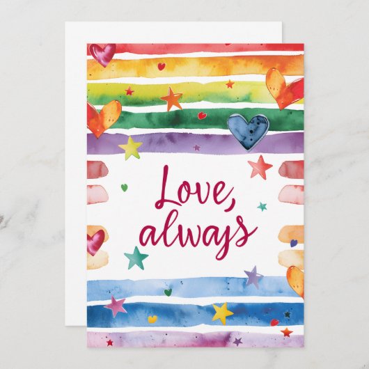 Love Always Rainbow Sticker, Watercolor Heart Kaart (Voorkant / Achterkant)