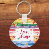 Love Always Rainbow Sticker, Watercolor Heart Sleutelhanger (Voorkant)