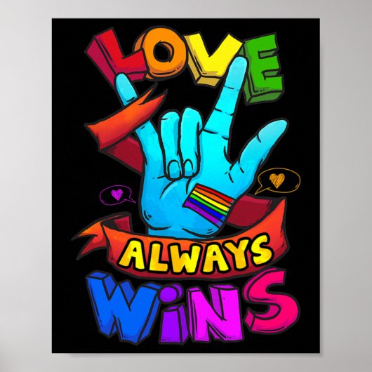 Love Always Wins Asl Deaf Awareness Gay Pride Lgbt Poster (Voorkant)