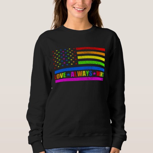 Love Always Wins Gay Flag Rainbow Pride Day LGBT Q Trui (Voorkant)