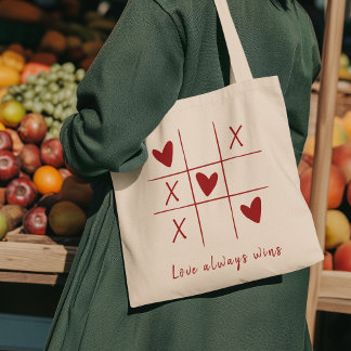 Love Always wins Quote l Red Heart Playful Tote Bag