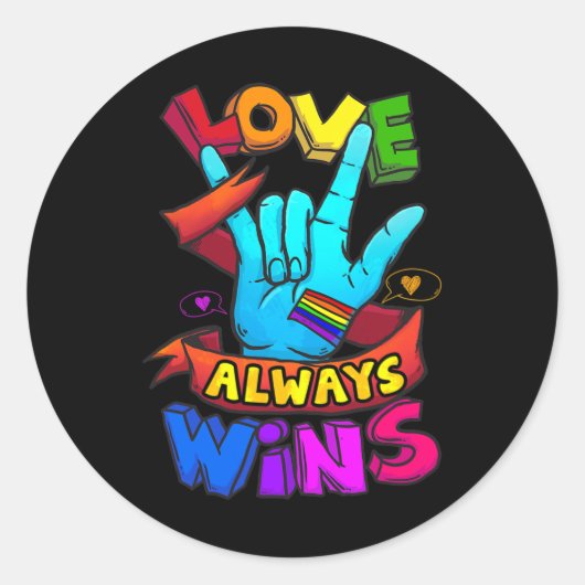 Love Always wint ASL Deaf Awareness Gay Pride LGB Ronde Sticker (Voorkant)
