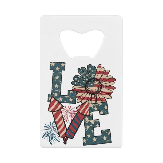 LOVE America Onafhankelijkheidsdag Creditkaart Flessenopener (Voorkant)