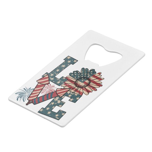 LOVE America Onafhankelijkheidsdag Creditkaart Flessenopener (Voorkant Gekanteld)