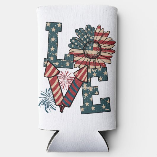 LOVE America Onafhankelijkheidsdag Seltzer Blikjeskoeler (Voorkant)