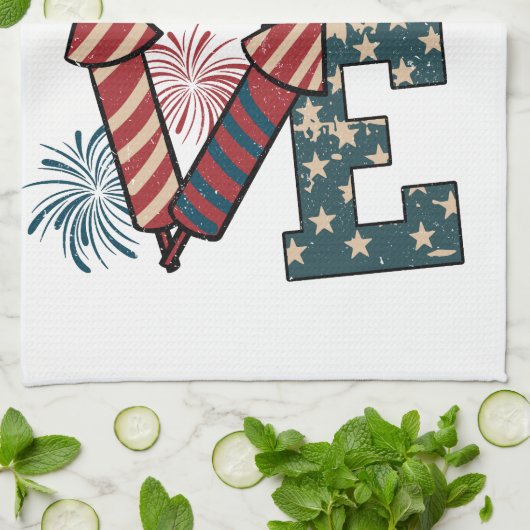 LOVE America Onafhankelijkheidsdag Theedoek (Gevouwen)