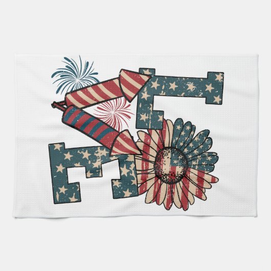 LOVE America Onafhankelijkheidsdag Theedoek (Horizontaal)