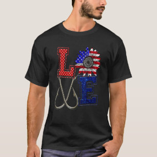 Love America Vlag Visser Vissen Hengel Lokaas Tuig T-shirt