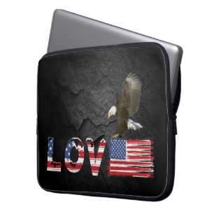 Love American Flag and Eagle Laptop Sleeve