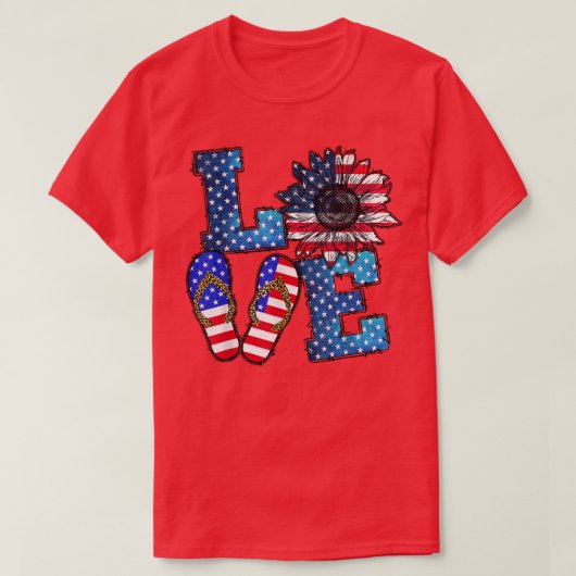 LOVE American Flag Sunflower , 4 juli T-shirt (Design voorkant)