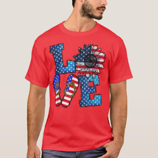 LOVE American Flag Sunflower , 4 juli T-shirt