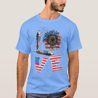 Love American Flag Sunflower 4th Of July Premium  T-shirt