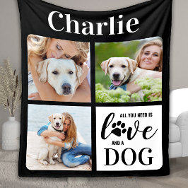 Love and a Dog Personalized 3 pet Photo Collage Fleece Deken