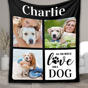 Love and a Dog Personalized 3 pet Photo Collage Fleece Deken
