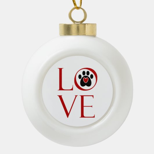 Love and a Paw Print Keramische Bal Ornament (Voorkant)