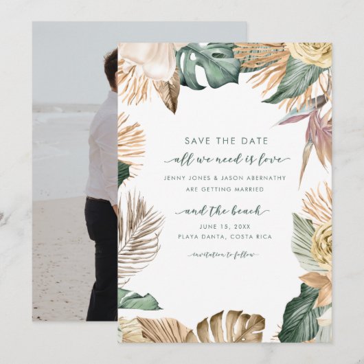 Love and Beach Photo Beach Destination Save The Date (Voorkant / Achterkant)