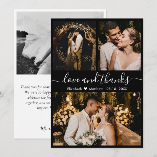 Love and Bedankt Black and White Wedding Dankuwel (Voorkant / Achterkant)