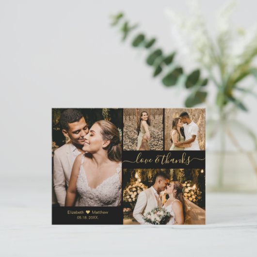 Love and Bedankt Black Gold Weddenschap Hartelijk  Briefkaart (Staand voorkant)