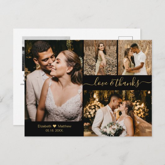 Love and Bedankt Black Gold Weddenschap Hartelijk Briefkaart (Voorkant / Achterkant)