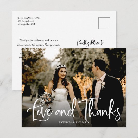 Love and Bedankt Cute Wedding Bedankt Foto Briefkaart (Voorkant / Achterkant)